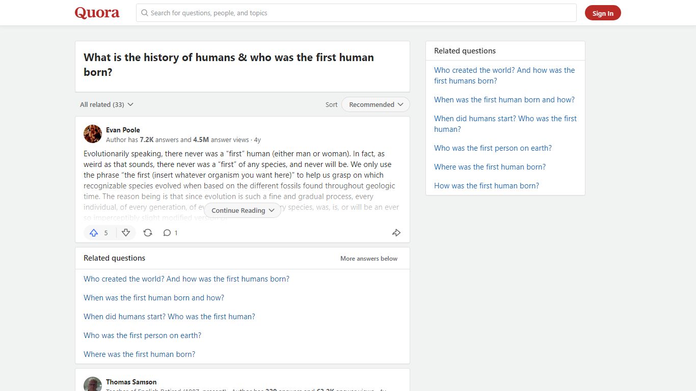 What is the history of humans & who was the first human born?